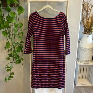 Red/blue striped crew neck, 3/4 sleeve Gap midi dress